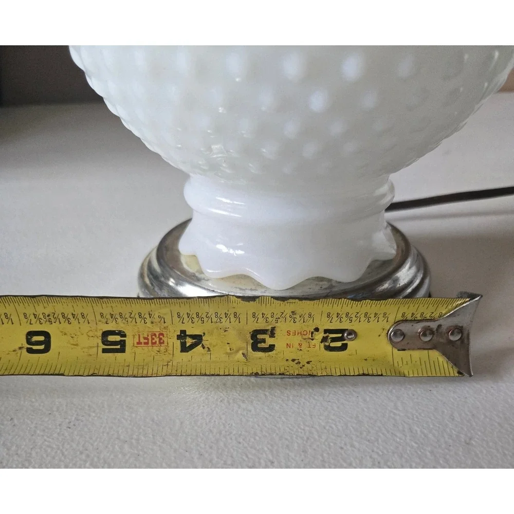 Vintage Hobnail‎ Milk Glass Electric Hurricane Lamp White Glass Brass Accent